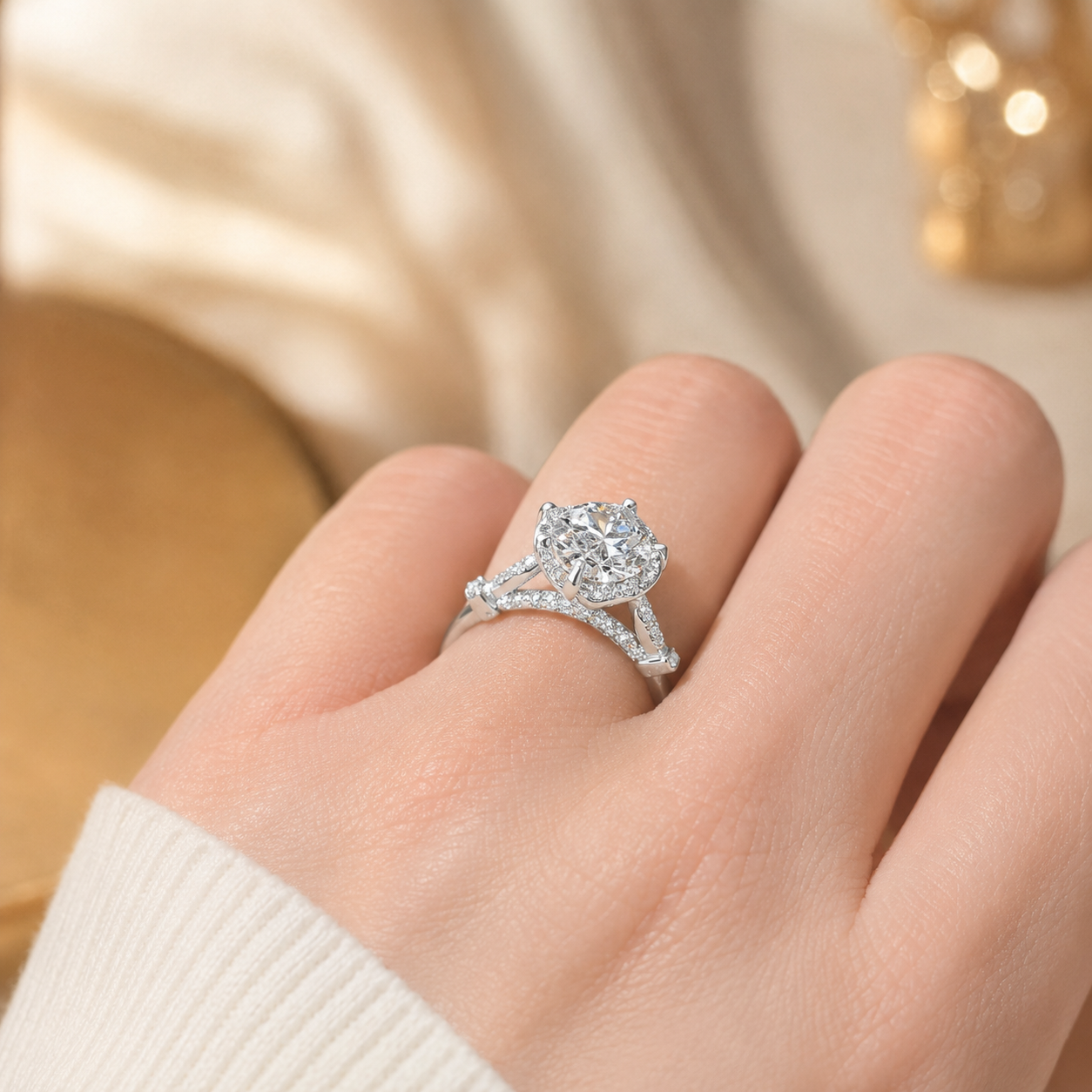 3.00 CT Marquise Lab-Grown Diamond Hidden Halo Engagement Ring in 14K White Gold – Pavé Cathedral Solitaire Design
