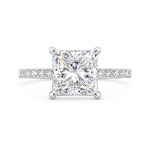 3.00 CT Princess Cut Lab-Grown Diamond Hidden Halo Engagement Ring in 14K White Gold – Pavé Eternity Band Design