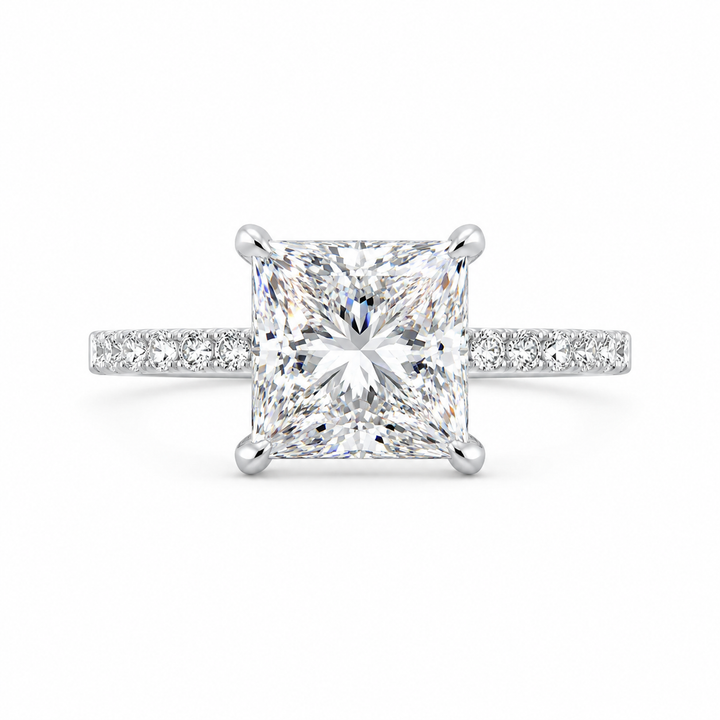 3.00 CT Princess Cut Lab-Grown Diamond Hidden Halo Engagement Ring in 14K White Gold â€“ PavÃ© Eternity Band Design from Diamond Studio