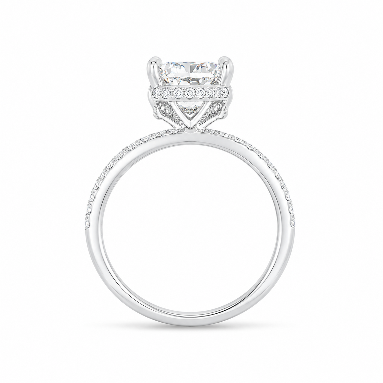 3.00 CT Princess Cut Lab-Grown Diamond Hidden Halo Engagement Ring in 14K White Gold – Pavé Eternity Band Design