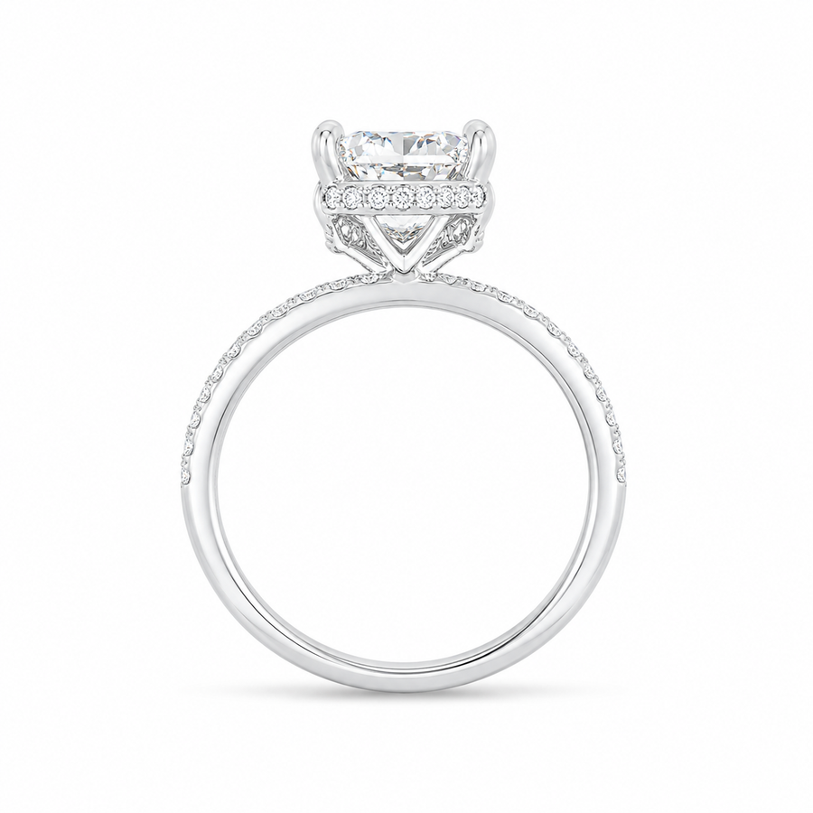 3.00 CT Princess Cut Lab-Grown Diamond Hidden Halo Engagement Ring in 14K White Gold – Pavé Eternity Band Design