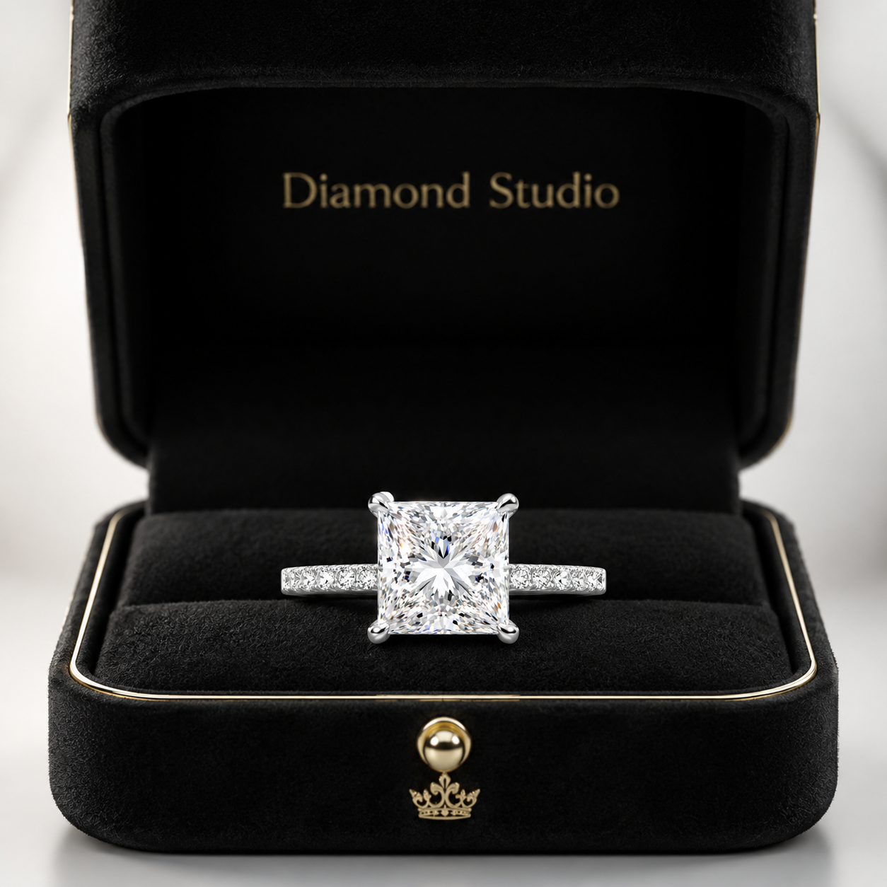 3.00 CT Princess Cut Lab-Grown Diamond Hidden Halo Engagement Ring in 14K White Gold – Pavé Eternity Band Design