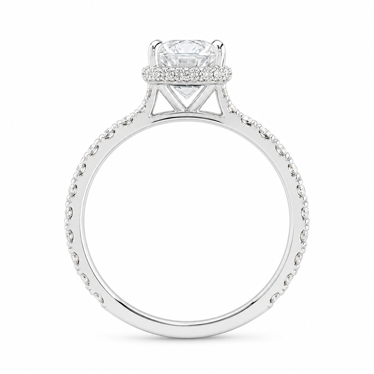 3.08 CT Cushion Cut Lab-Grown Diamond Hidden Halo Engagement Ring in 14K White Gold – Ice Crushed Bridal Design
