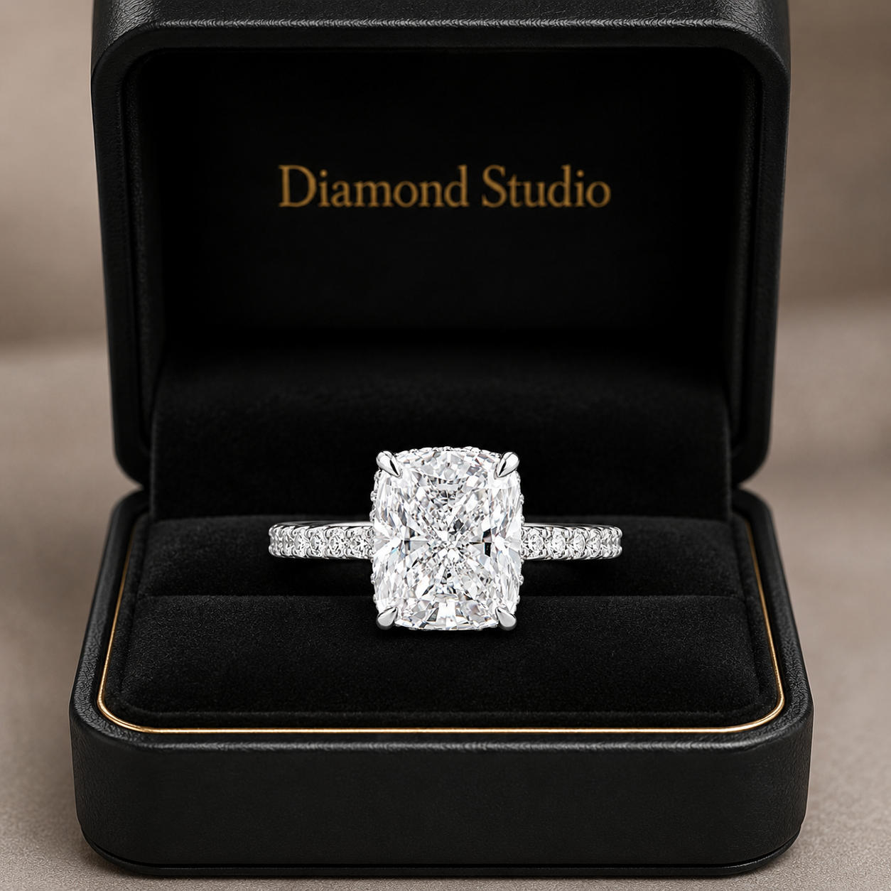 3.08 CT Cushion Cut Lab-Grown Diamond Hidden Halo Engagement Ring in 14K White Gold – Ice Crushed Bridal Design