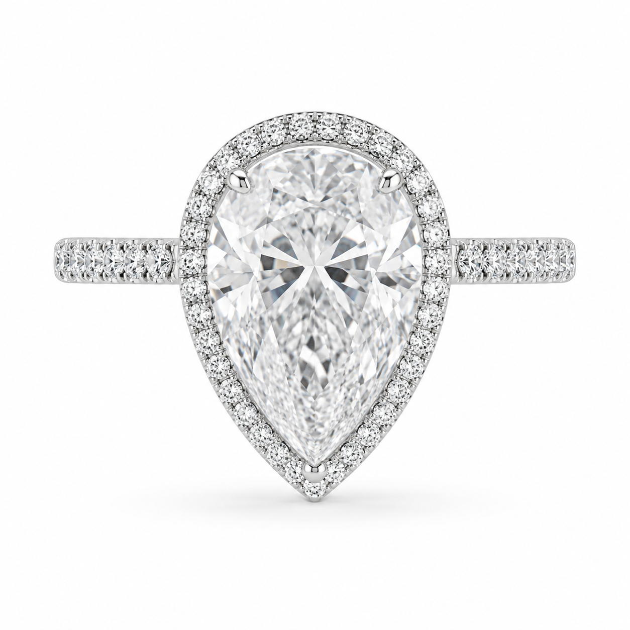 4.00 CT Pear Cut Lab-Grown Diamond Double Hidden Halo Engagement Ring in 14K White Gold – Teardrop Halo Design