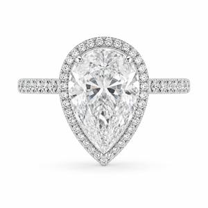 4.00 CT Pear Cut Lab-Grown Diamond Double Hidden Halo Engagement Ring in 14K White Gold – Teardrop Halo Design
