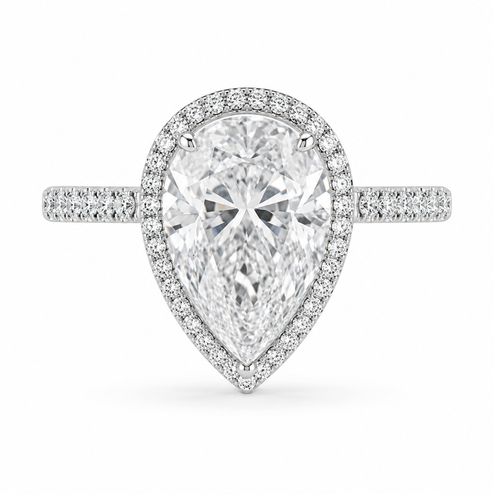 4.00 CT Pear Cut Lab-Grown Diamond Double Hidden Halo Engagement Ring in 14K White Gold â€“ Teardrop Halo Design from Diamond Studio