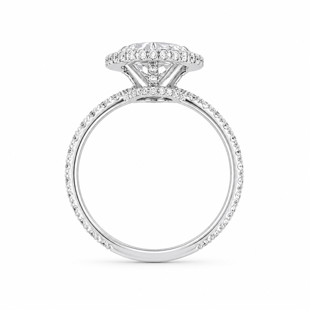 4.00 CT Pear Cut Lab-Grown Diamond Double Hidden Halo Engagement Ring in 14K White Gold – Teardrop Halo Design