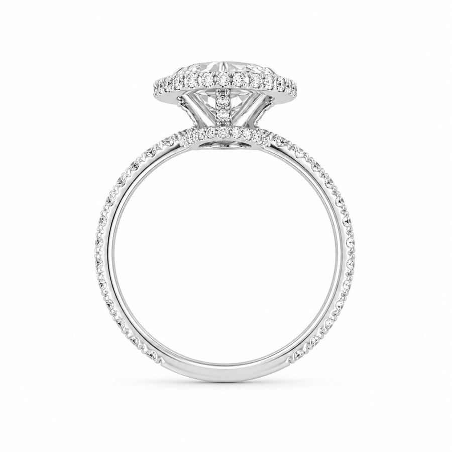 4.00 CT Pear Cut Lab-Grown Diamond Double Hidden Halo Engagement Ring in 14K White Gold – Teardrop Halo Design