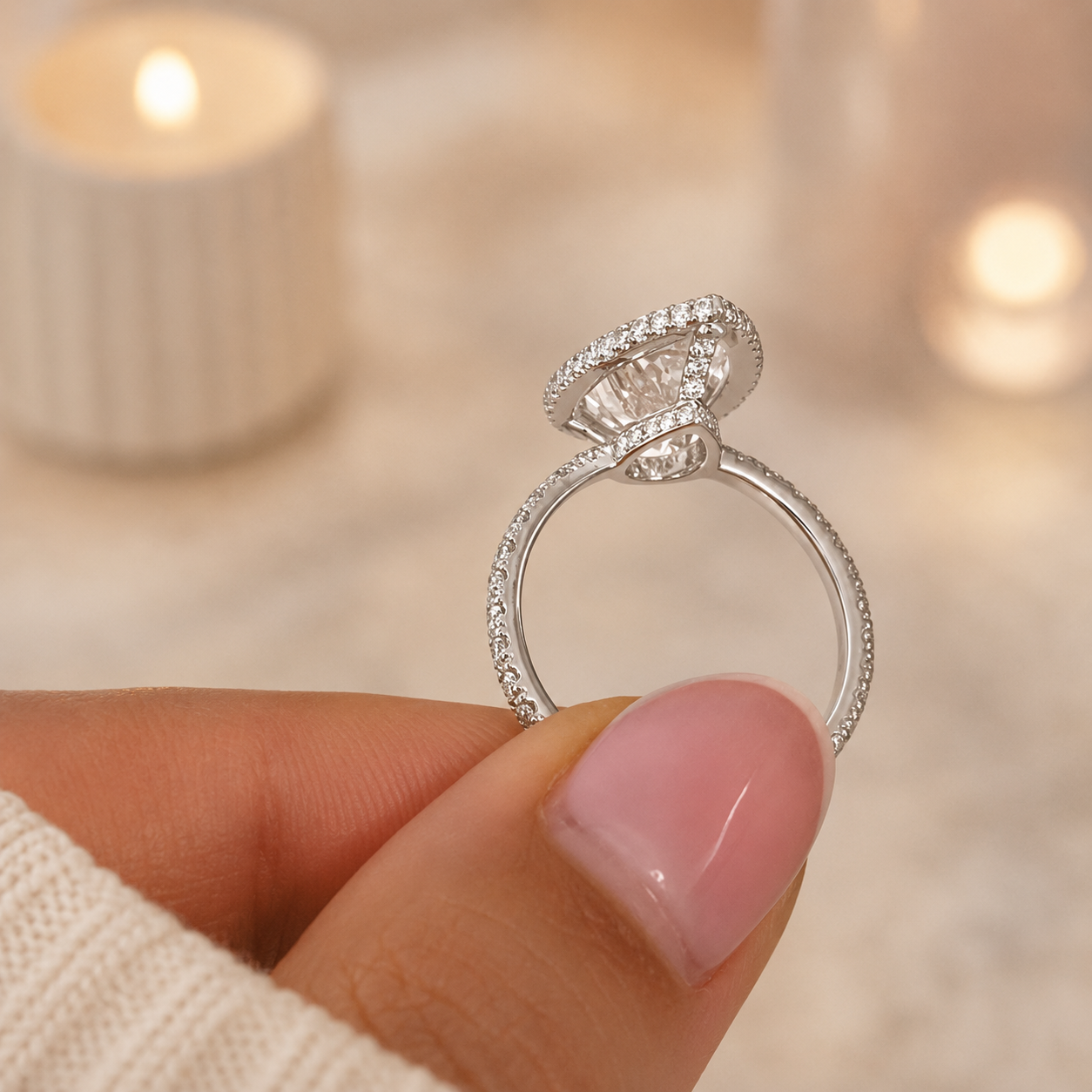 4.00 CT Pear Cut Lab-Grown Diamond Double Hidden Halo Engagement Ring in 14K White Gold – Teardrop Halo Design