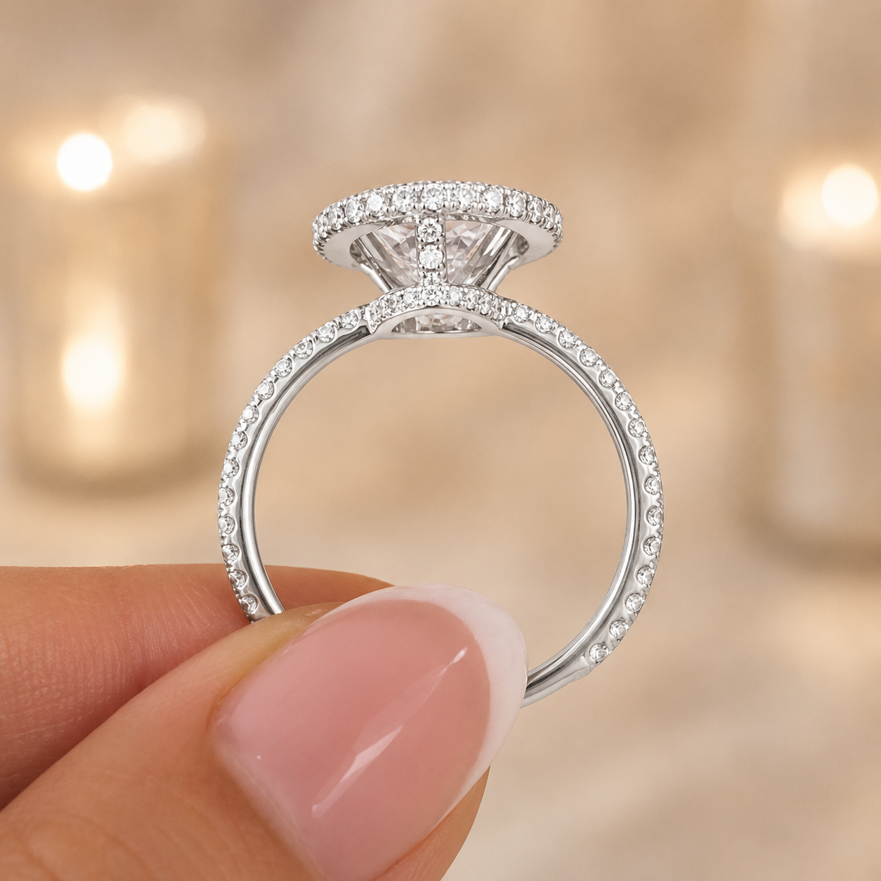 4.00 CT Pear Cut Lab-Grown Diamond Double Hidden Halo Engagement Ring in 14K White Gold – Teardrop Halo Design