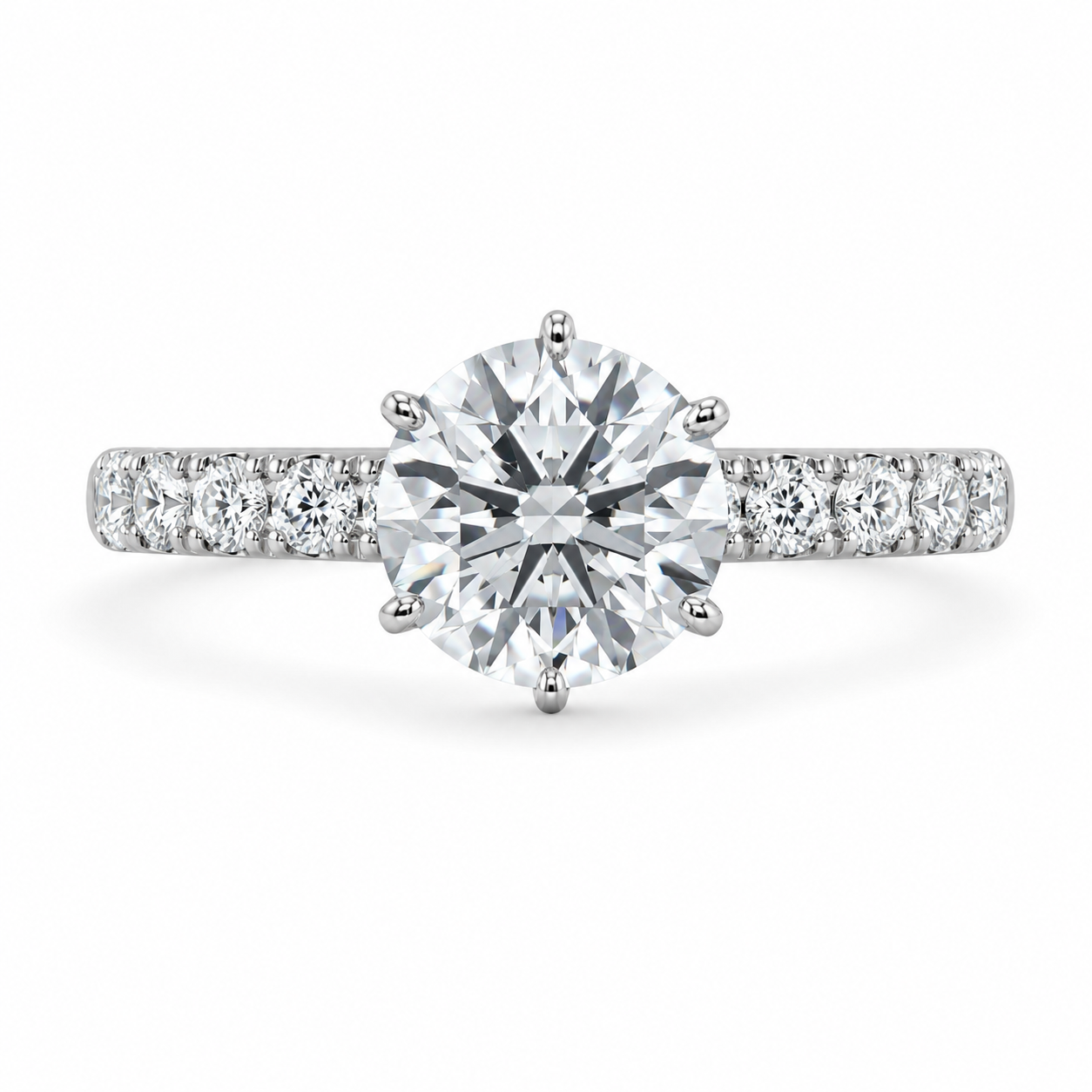 3.00 CT Round Brilliant Lab-Grown Diamond Hidden Halo Engagement Ring in 14K White Gold – 6 Prong Pavé Set Design