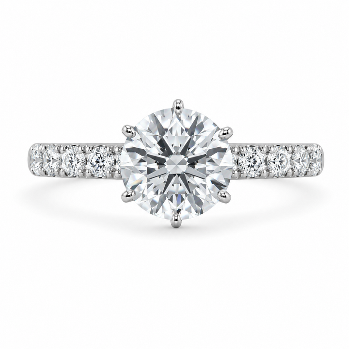 3.00 CT Round Brilliant Lab-Grown Diamond Hidden Halo Engagement Ring in 14K White Gold â€“ 6 Prong PavÃ© Set Design from Diamond Studio