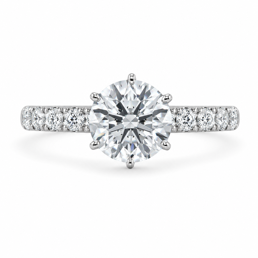 3.00 CT Round Brilliant Lab-Grown Diamond Hidden Halo Engagement Ring in 14K White Gold – 6 Prong Pavé Set Design