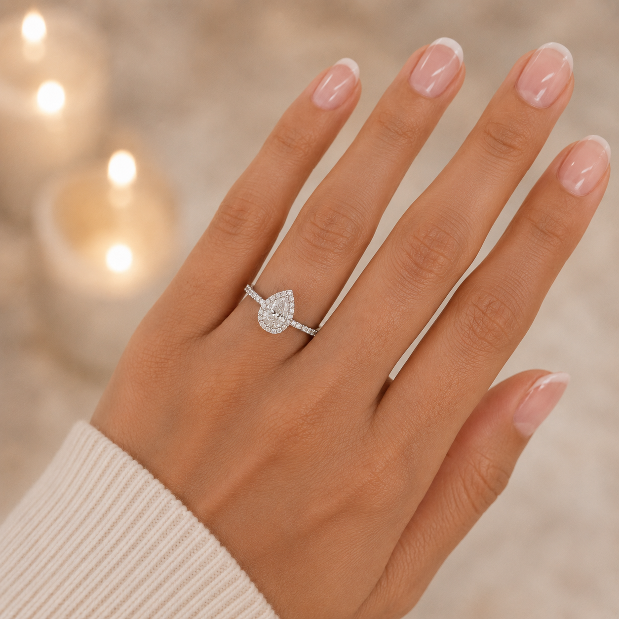 4.00 CT Pear Cut Lab-Grown Diamond Double Hidden Halo Engagement Ring in 14K White Gold – Teardrop Halo Design