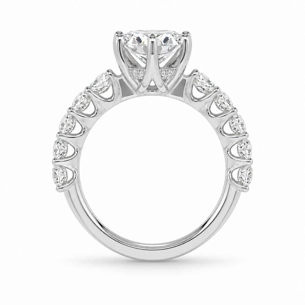 3.00 CT Round Brilliant Lab-Grown Diamond Hidden Halo Engagement Ring in 14K White Gold – 6 Prong Pavé Set Design