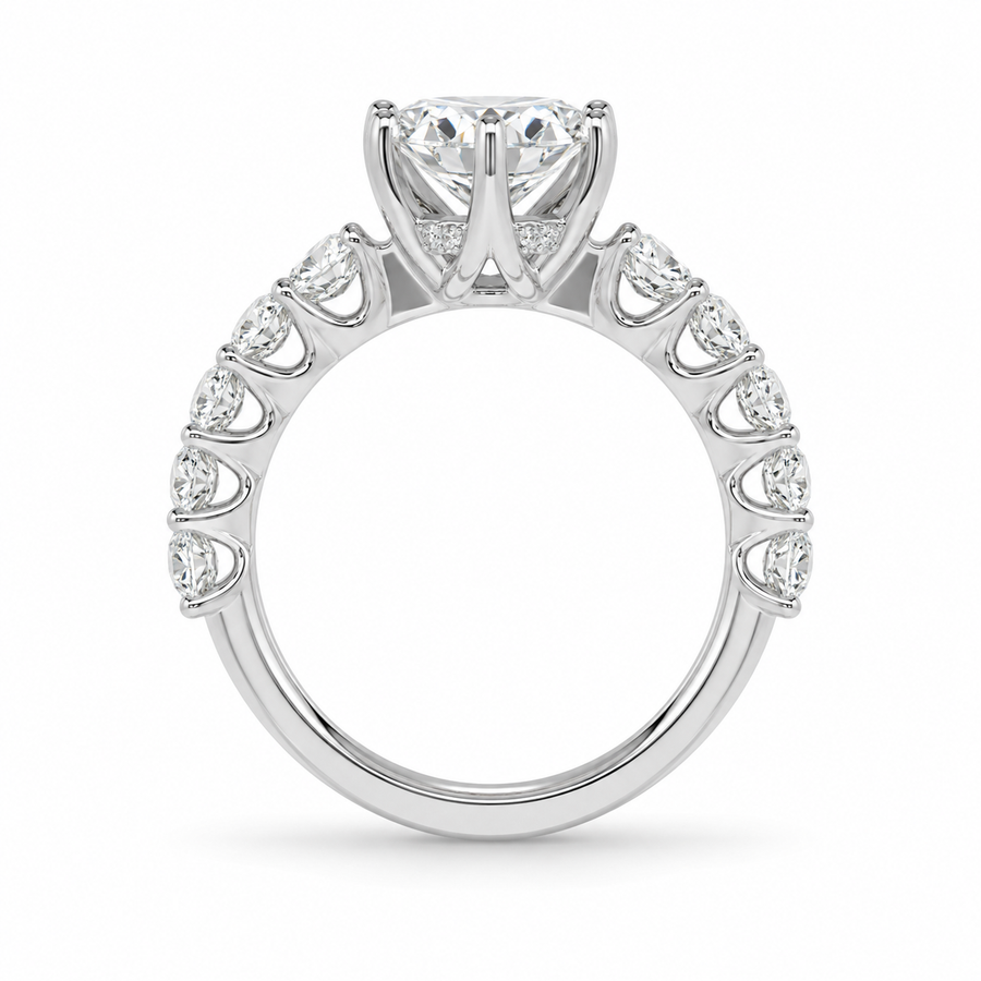 3.00 CT Round Brilliant Lab-Grown Diamond Hidden Halo Engagement Ring in 14K White Gold – 6 Prong Pavé Set Design