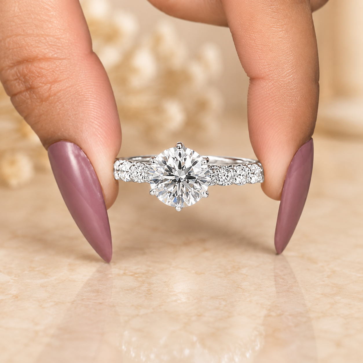 3.00 CT Round Brilliant Lab-Grown Diamond Hidden Halo Engagement Ring in 14K White Gold – 6 Prong Pavé Set Design