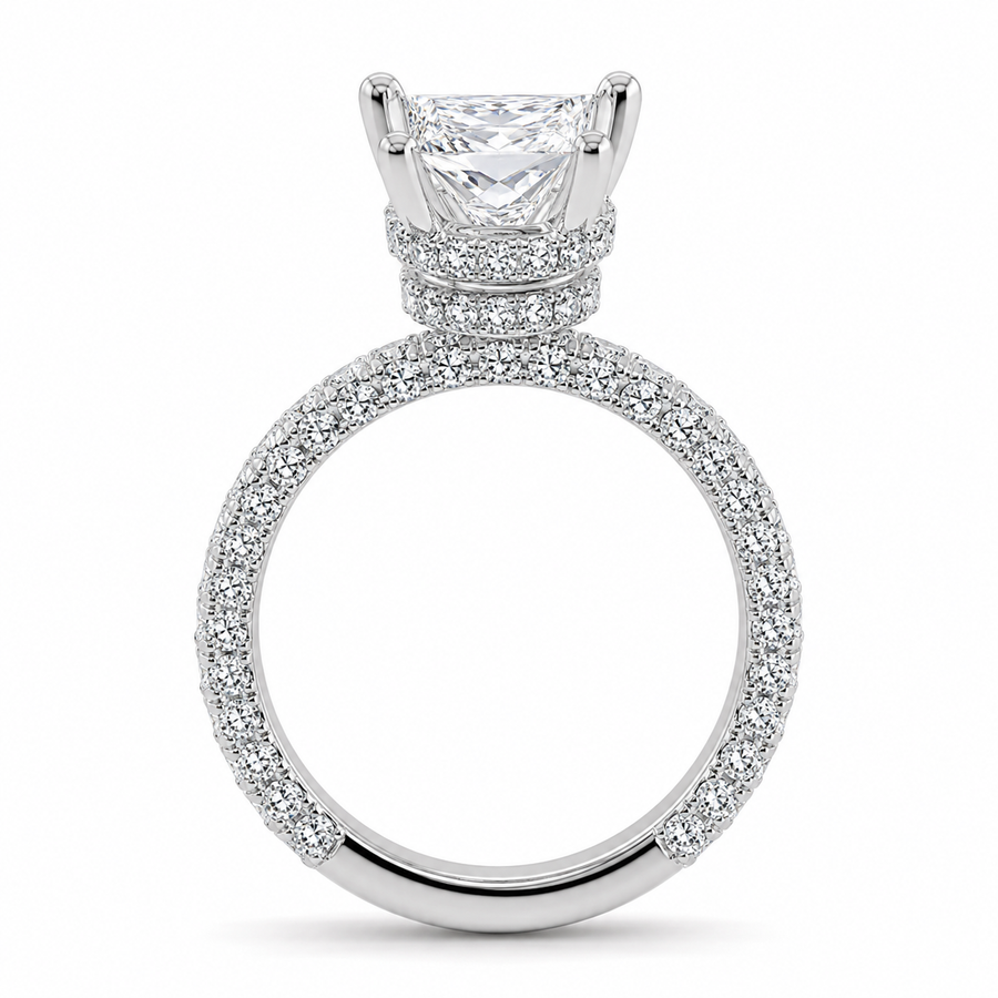 4.00 CT Princess Cut Lab-Grown Diamond Double Hidden Halo Engagement Ring in 14K White Gold – Unique Anniversary Design