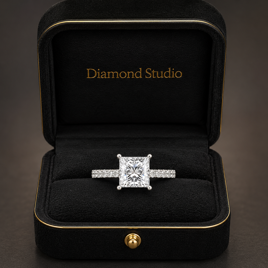 4.00 CT Princess Cut Lab-Grown Diamond Double Hidden Halo Engagement Ring in 14K White Gold – Unique Anniversary Design