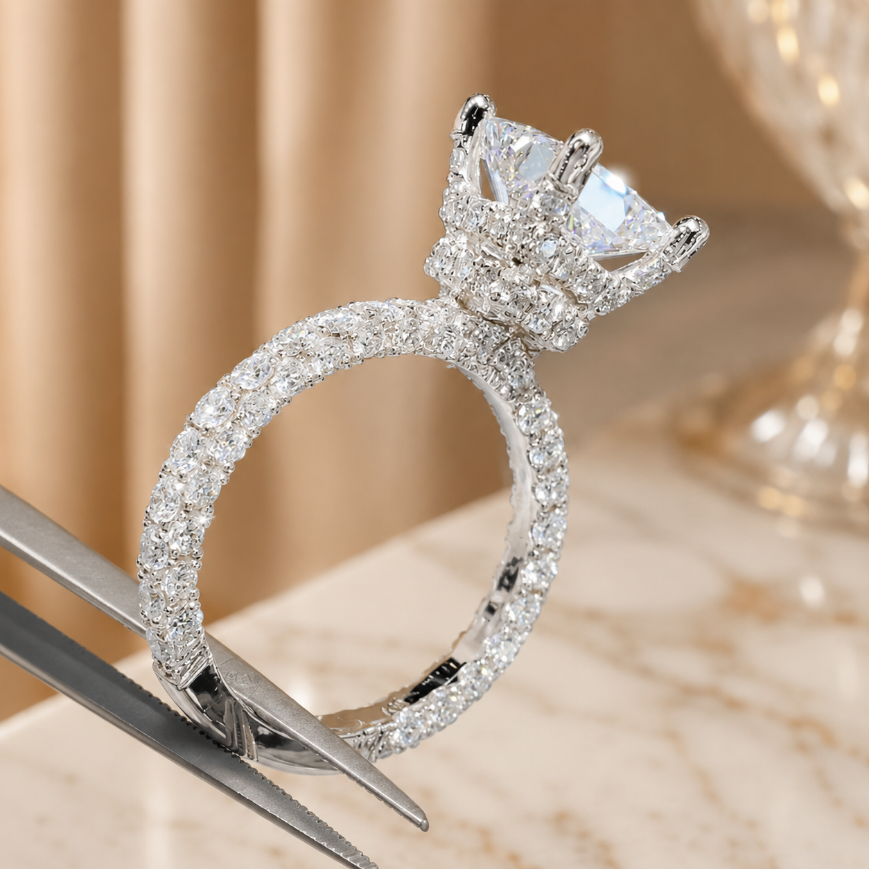 4.00 CT Princess Cut Lab-Grown Diamond Double Hidden Halo Engagement Ring in 14K White Gold – Unique Anniversary Design