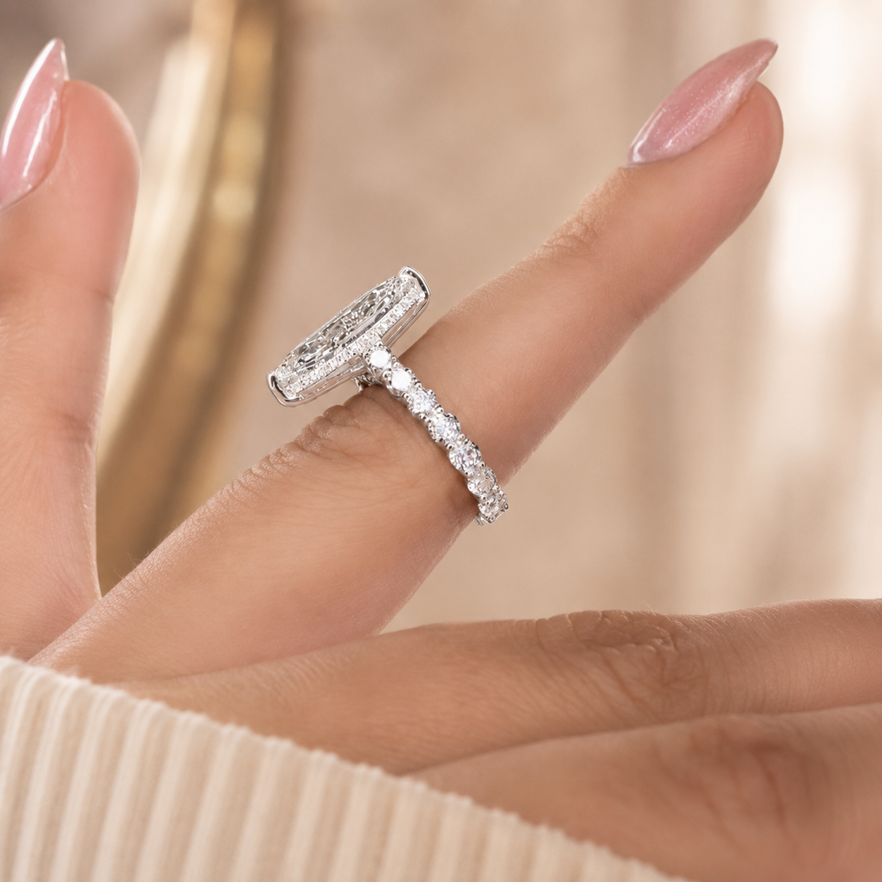 4.00 CT Marquise Cut Lab-Grown Diamond Hidden Halo Solitaire Engagement Ring in 14K White Gold – Promise & Anniversary Design