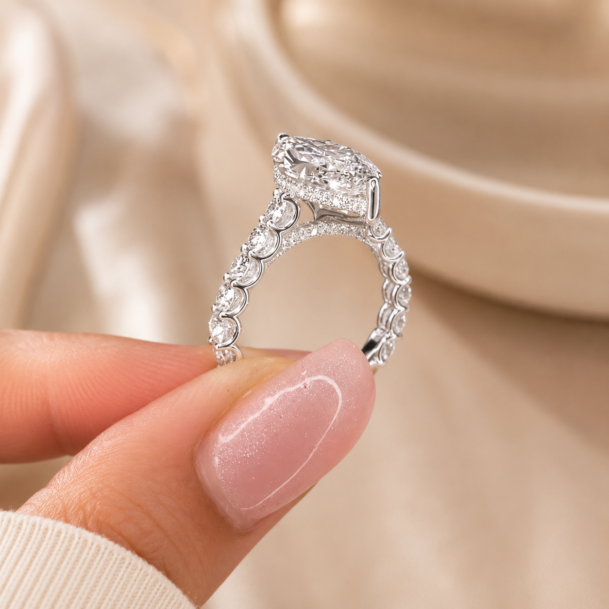 4.00 CT Marquise Cut Lab-Grown Diamond Hidden Halo Solitaire Engagement Ring in 14K White Gold – Promise & Anniversary Design