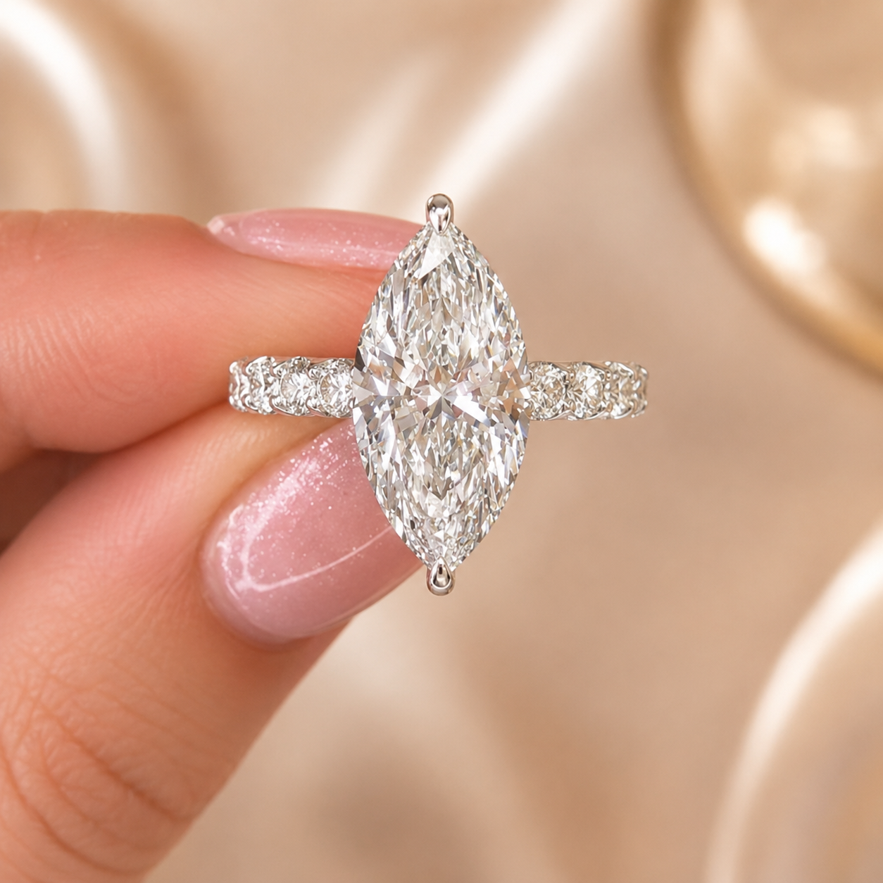 4.00 CT Marquise Cut Lab-Grown Diamond Hidden Halo Solitaire Engagement Ring in 14K White Gold – Promise & Anniversary Design