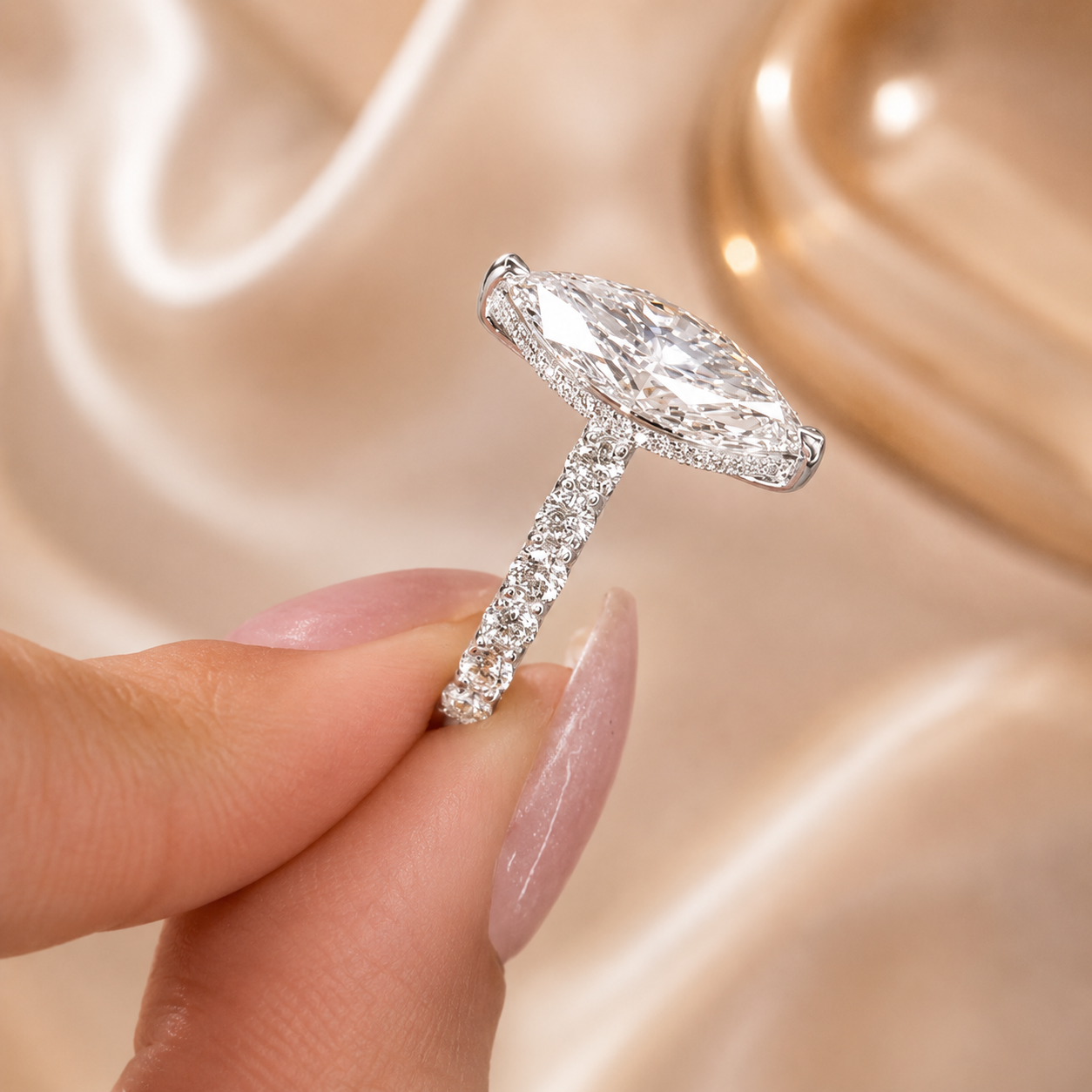 4.00 CT Marquise Cut Lab-Grown Diamond Hidden Halo Solitaire Engagement Ring in 14K White Gold – Promise & Anniversary Design
