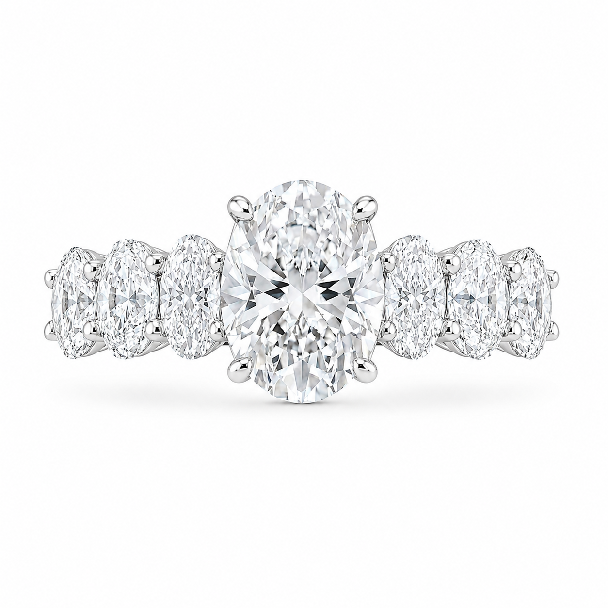 3.50 CT Oval Lab-Grown Diamond Hidden Halo Engagement Ring in 14K White Gold – Micro Pavé Band Design