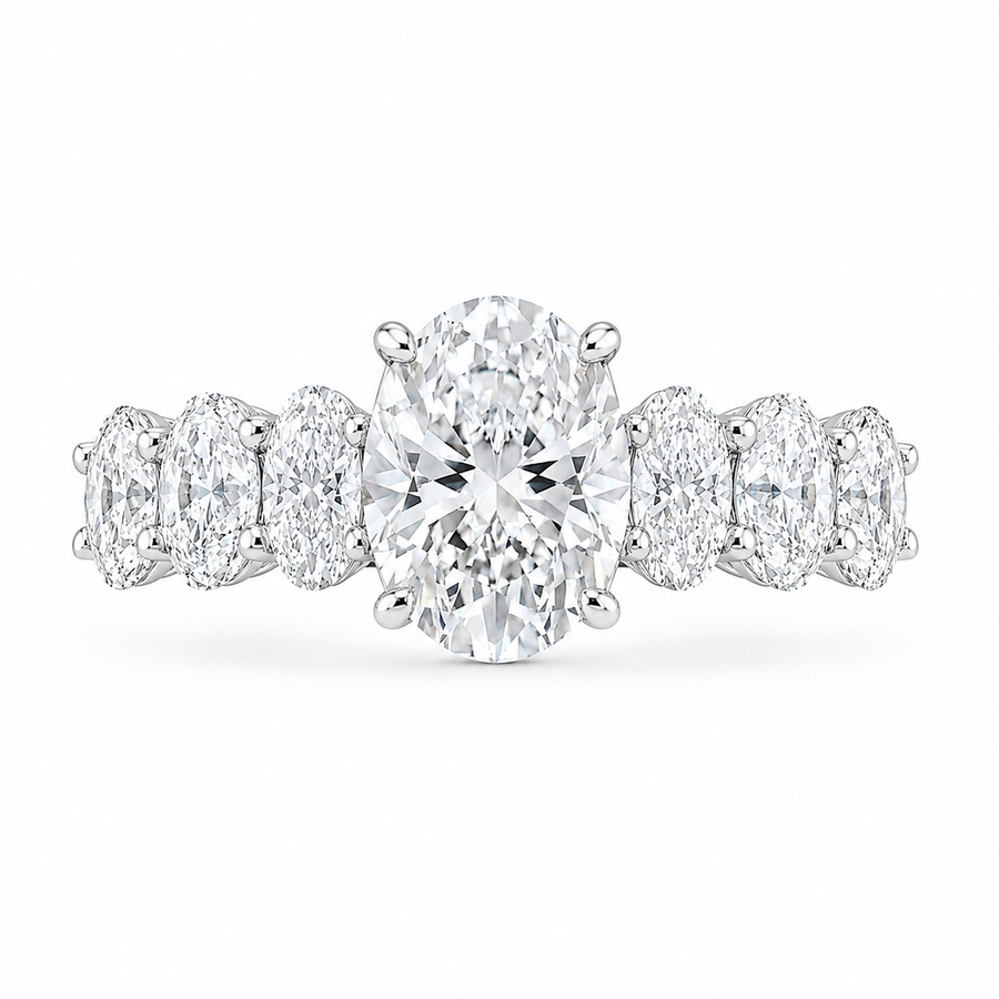 3.50 CT Oval Lab-Grown Diamond Hidden Halo Engagement Ring in 14K White Gold – Micro Pavé Band Design