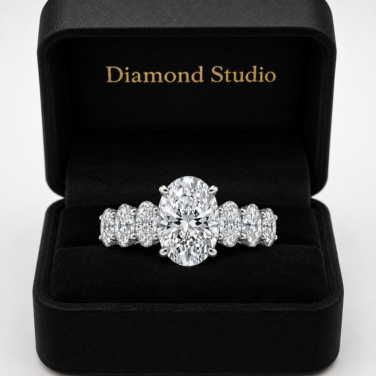 3.50 CT Oval Lab-Grown Diamond Hidden Halo Engagement Ring in 14K White Gold – Micro Pavé Band Design