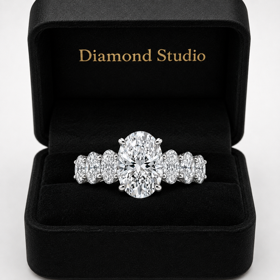 3.50 CT Oval Lab-Grown Diamond Hidden Halo Engagement Ring in 14K White Gold – Micro Pavé Band Design