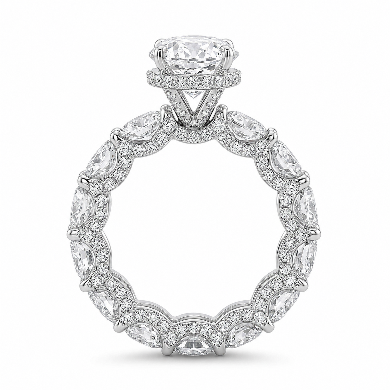 3.50 CT Oval Lab-Grown Diamond Hidden Halo Engagement Ring in 14K White Gold – Micro Pavé Band Design