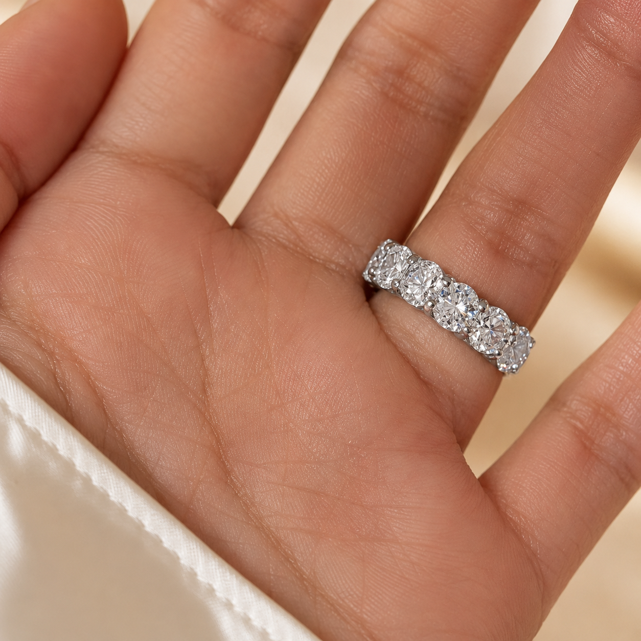 3.50 CT Oval Lab-Grown Diamond Hidden Halo Engagement Ring in 14K White Gold – Micro Pavé Band Design