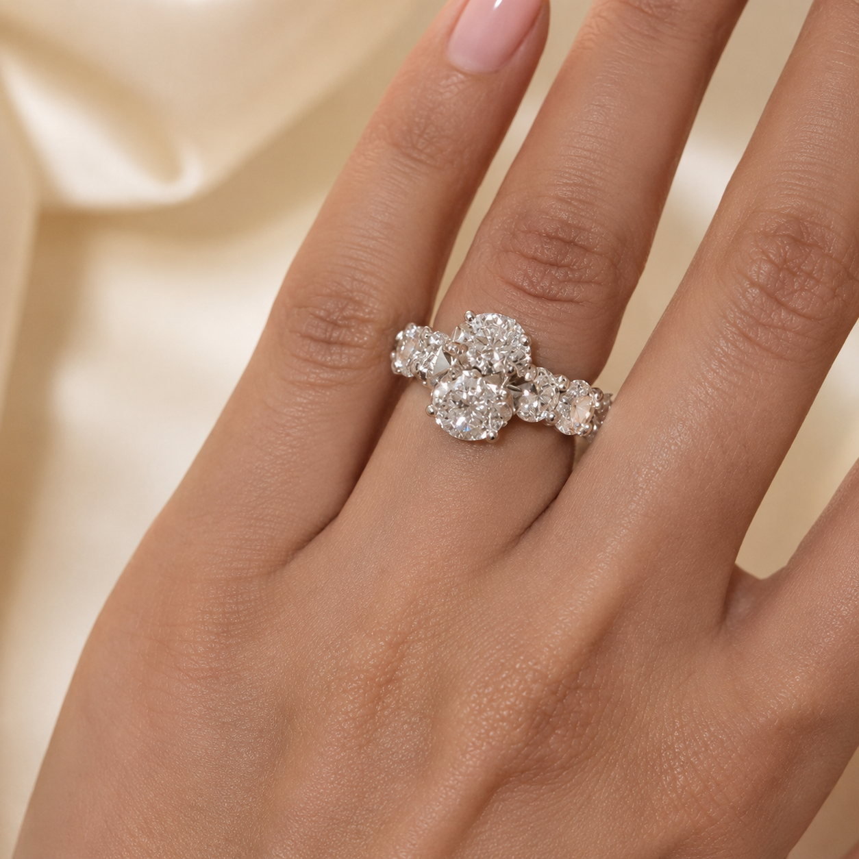 3.50 CT Oval Lab-Grown Diamond Hidden Halo Engagement Ring in 14K White Gold – Micro Pavé Band Design