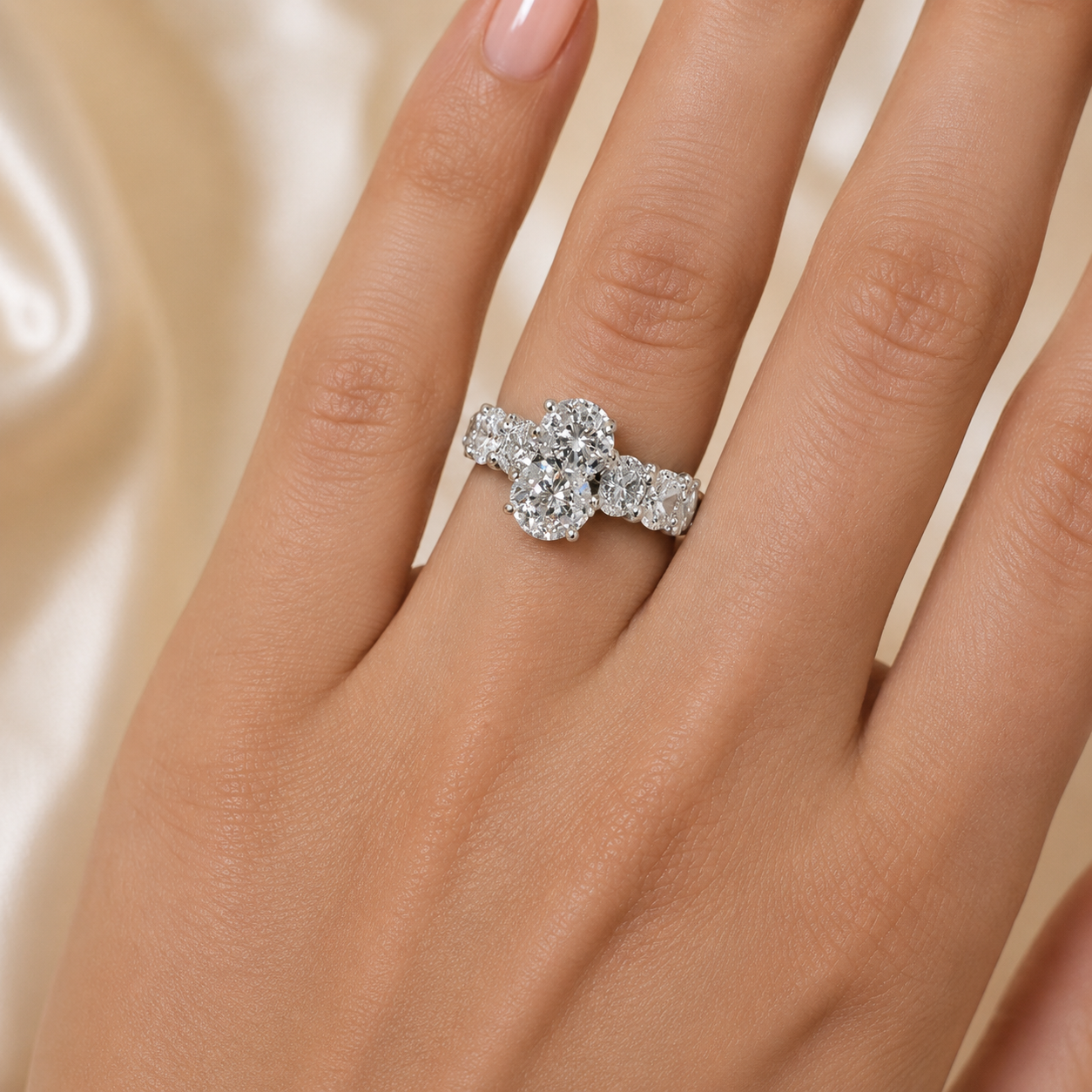 3.50 CT Oval Lab-Grown Diamond Hidden Halo Engagement Ring in 14K White Gold – Micro Pavé Band Design