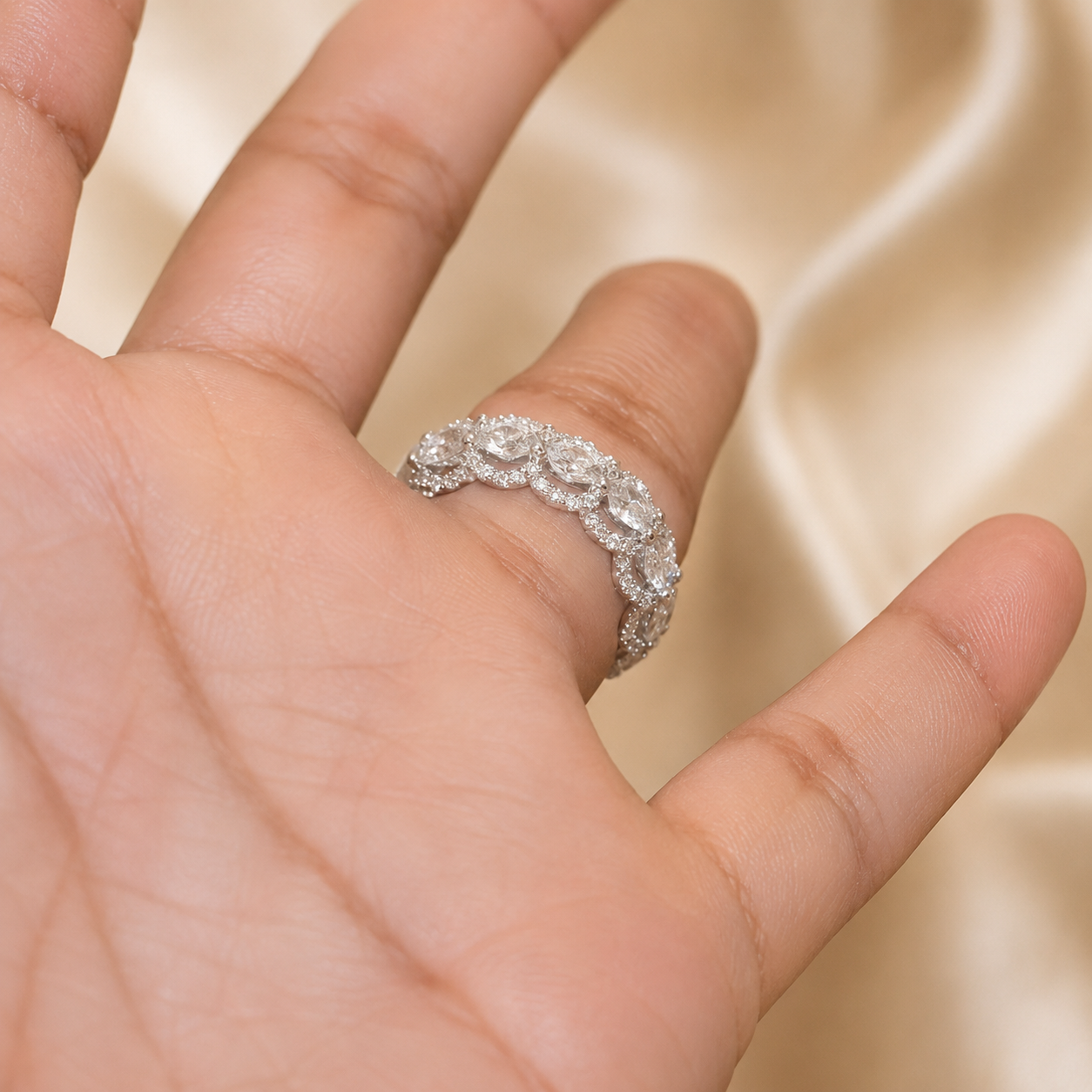 3.50 CT Oval Lab-Grown Diamond Hidden Halo Engagement Ring in 14K White Gold – Micro Pavé Band Design