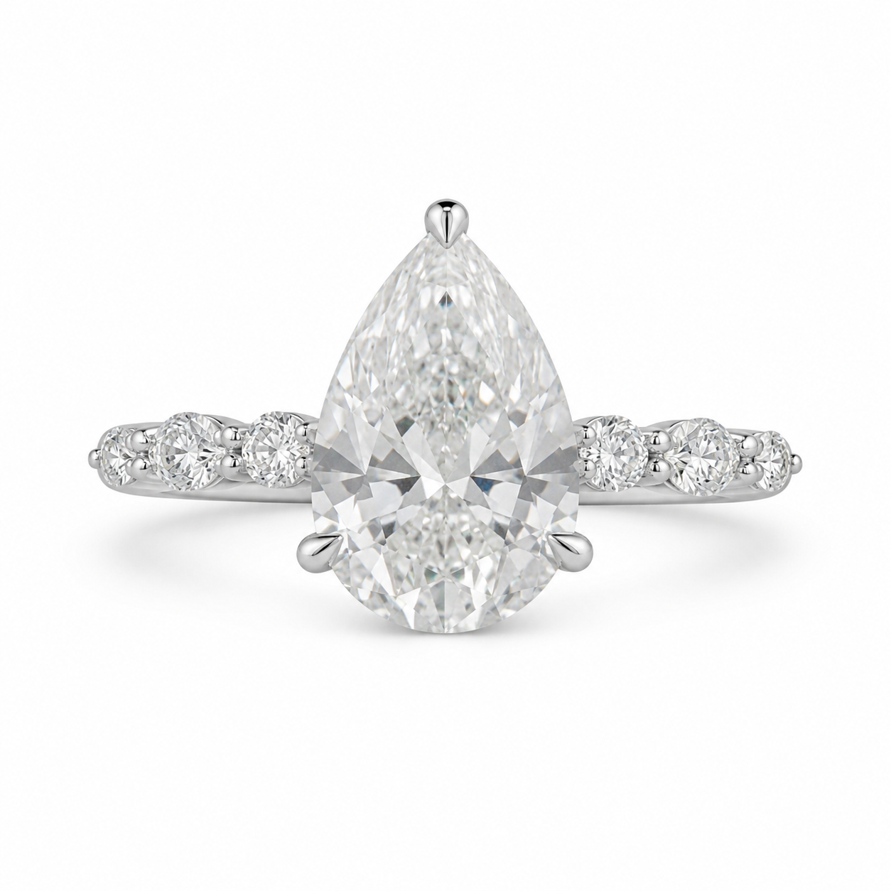 2.25 CT Pear Lab-Grown Diamond Hidden Halo Engagement Ring in 14K White Gold – Marquise Accent Bridal Design