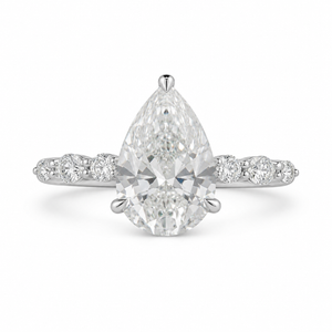 2.25 CT Pear Lab-Grown Diamond Hidden Halo Engagement Ring in 14K White Gold – Marquise Accent Bridal Design