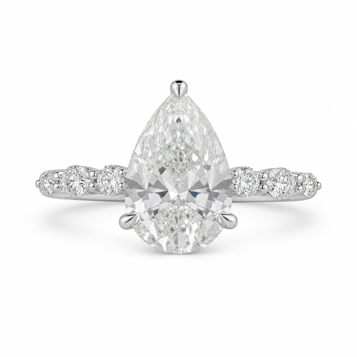 2.25 CT Pear Lab-Grown Diamond Hidden Halo Engagement Ring in 14K White Gold â€“ Marquise Accent Bridal Design from Diamond Studio