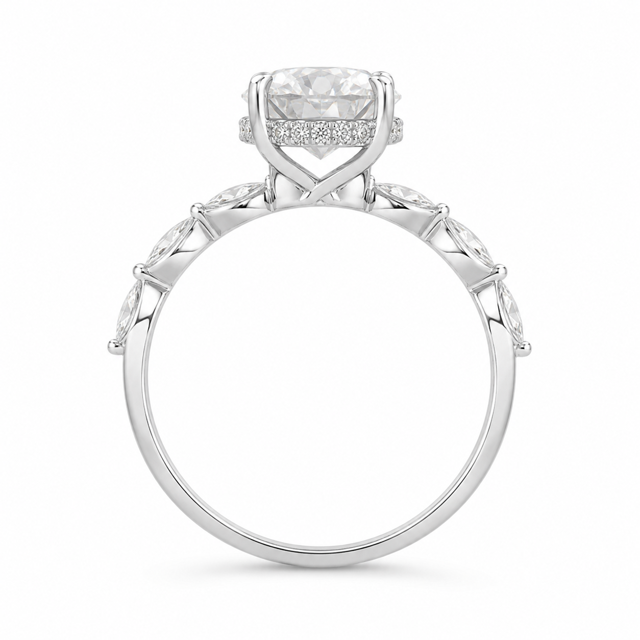 2.25 CT Pear Lab-Grown Diamond Hidden Halo Engagement Ring in 14K White Gold – Marquise Accent Bridal Design