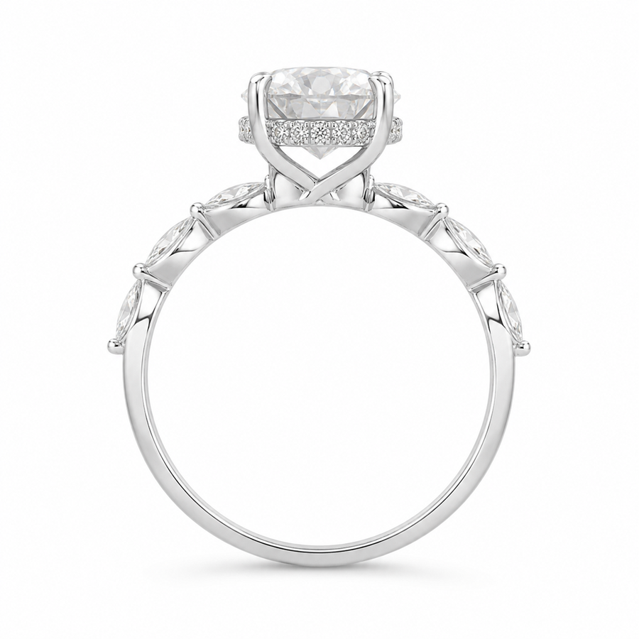 2.25 CT Pear Lab-Grown Diamond Hidden Halo Engagement Ring in 14K White Gold – Marquise Accent Bridal Design