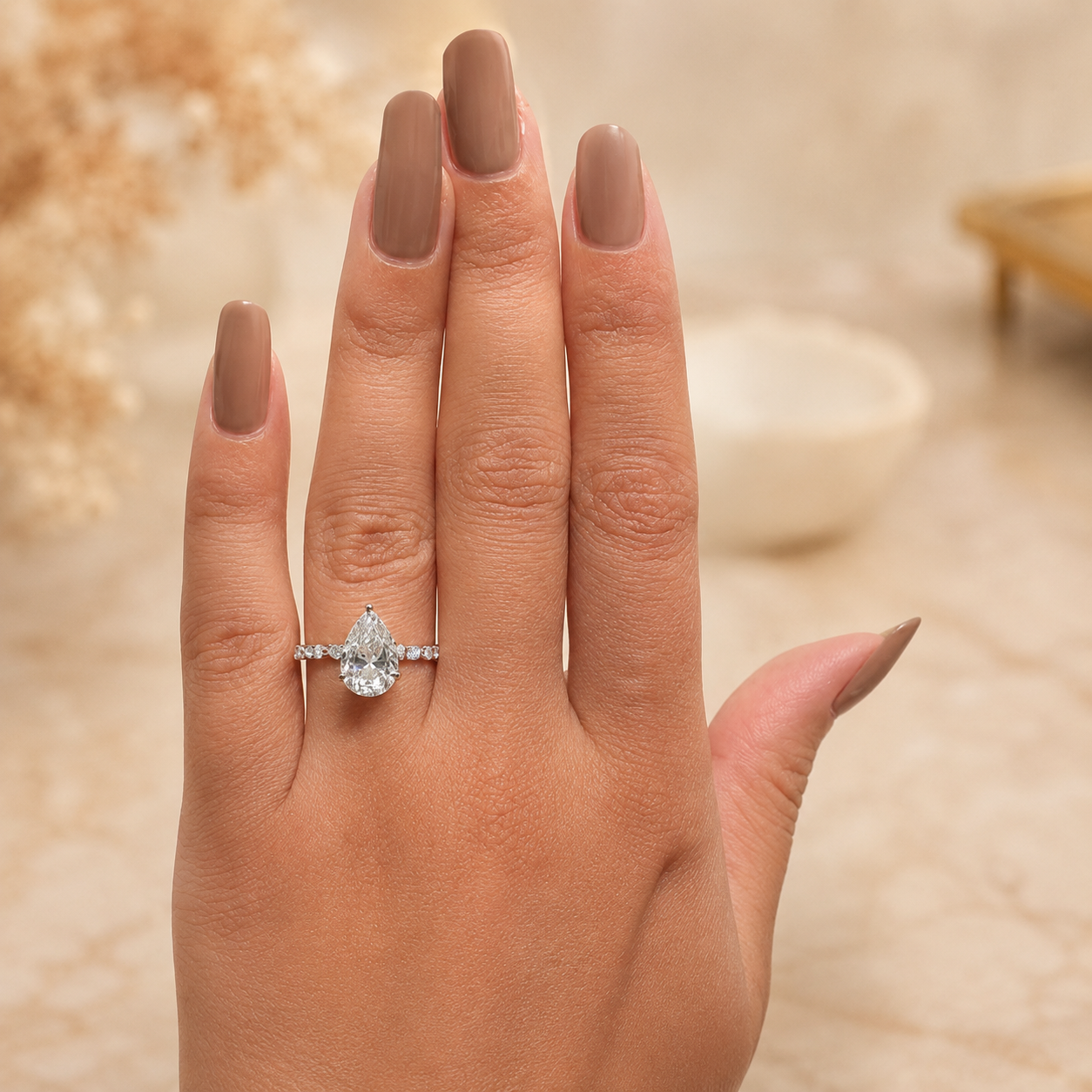 2.25 CT Pear Lab-Grown Diamond Hidden Halo Engagement Ring in 14K White Gold – Marquise Accent Bridal Design