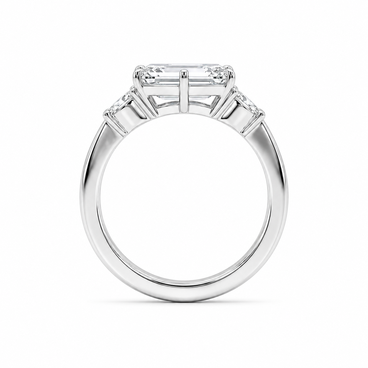 2.00 CT Asscher Cut Lab-Grown Diamond Three Stone Engagement Ring in 14K White Gold – Bezel Set IGI Certified Design