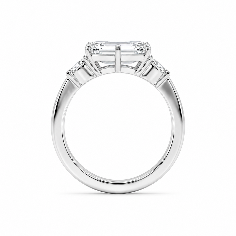 2.00 CT Asscher Cut Lab-Grown Diamond Three Stone Engagement Ring in 14K White Gold – Bezel Set IGI Certified Design