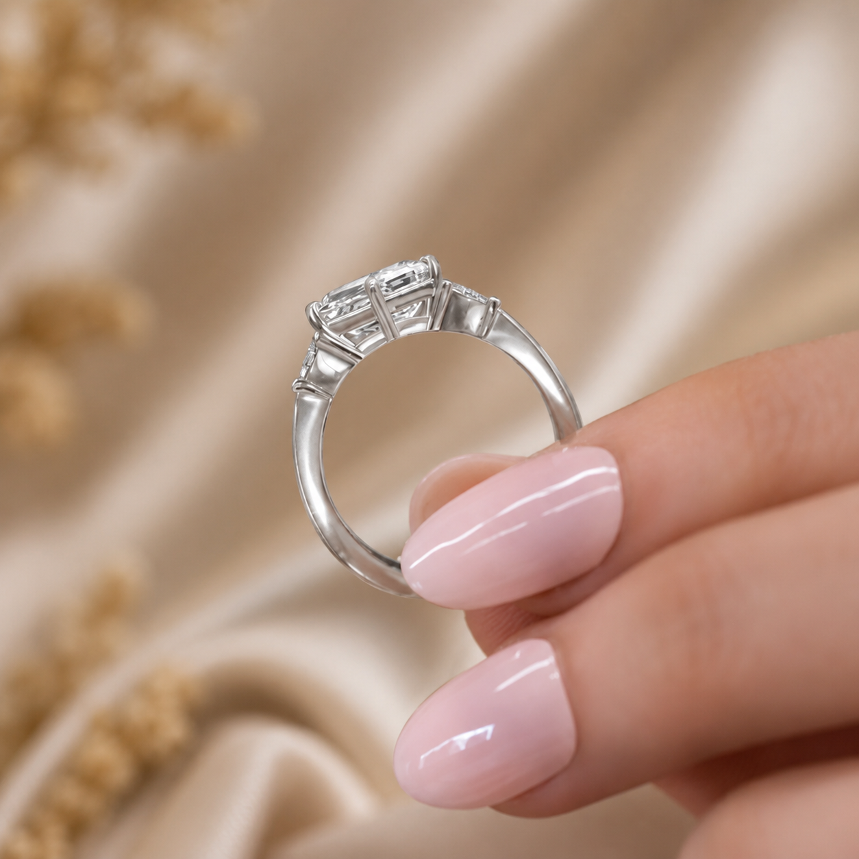 2.00 CT Asscher Cut Lab-Grown Diamond Three Stone Engagement Ring in 14K White Gold – Bezel Set IGI Certified Design