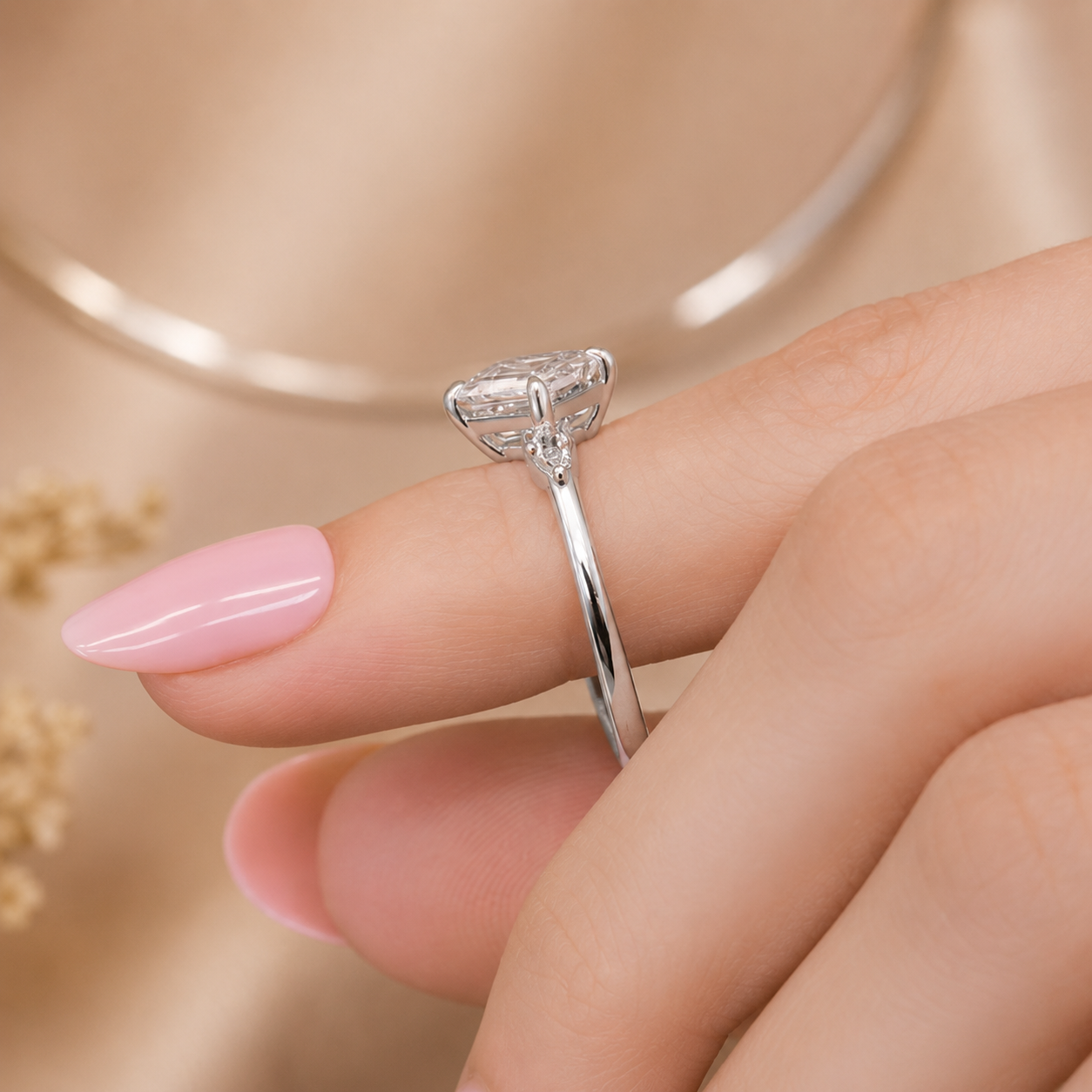 2.00 CT Asscher Cut Lab-Grown Diamond Three Stone Engagement Ring in 14K White Gold – Bezel Set IGI Certified Design