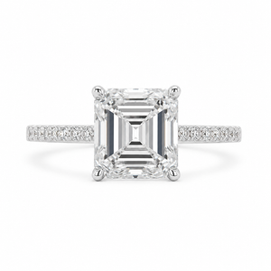 4.00 CT Asscher Cut Lab-Grown Diamond Engagement Ring in 14K White Gold – Pavé Setting Square Diamond Design