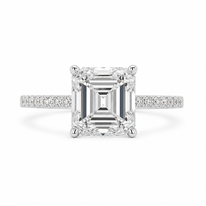4.00 CT Asscher Cut Lab-Grown Diamond Engagement Ring in 14K White Gold â€“ PavÃ© Setting Square Diamond Design from Diamond Studio